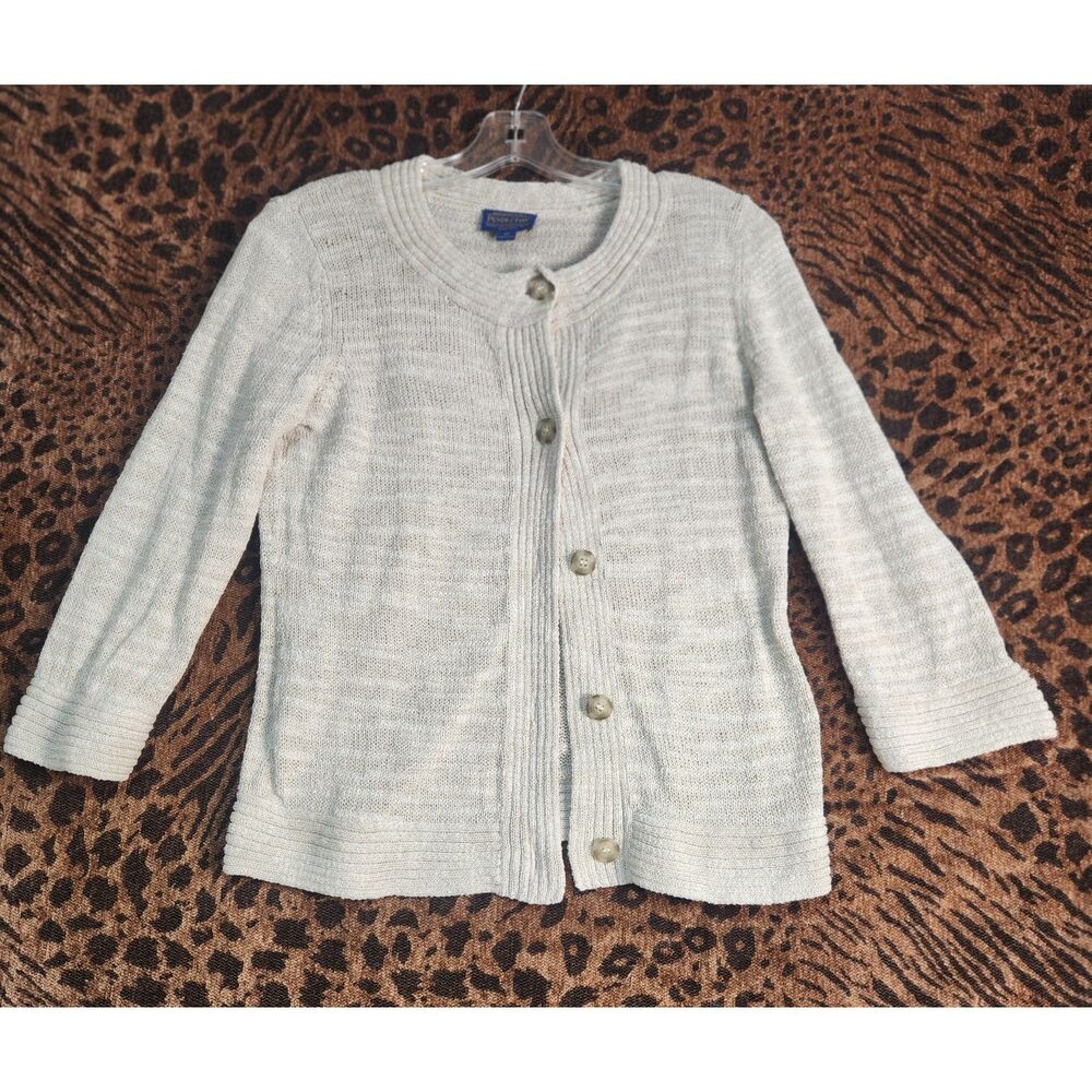 Pendelton Women's Beige Textured Cardigan Sweater Sz XS Preppy Retro Minimalist